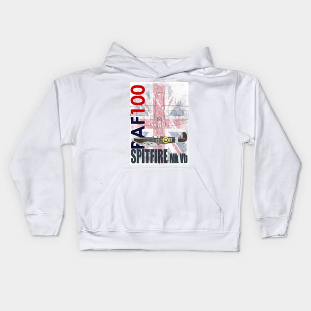 RAF 100 Years - Spitfire Mk Vb Kids Hoodie by aviationart